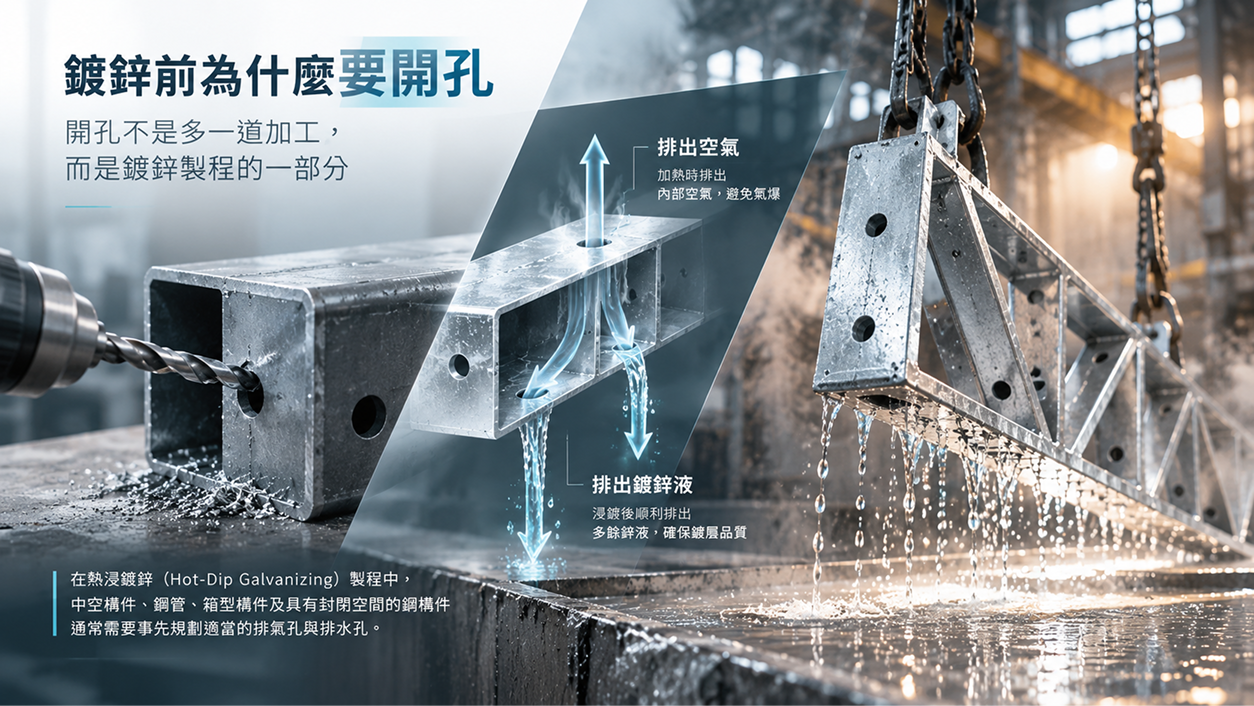 鍍鋅前為什麼要開孔？排氣孔、排水孔與熱浸鍍鋅安全一次看懂｜金正豐企業